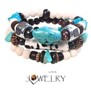 Howlite Turquoise & White Lava Artistic Boho Bracelet